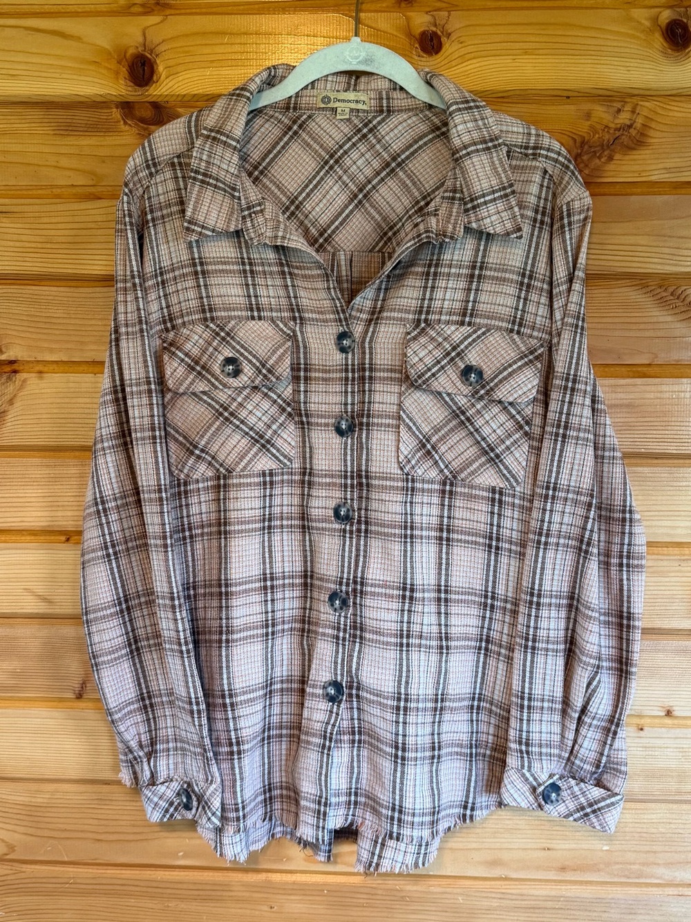 Democracy Brown and Cream Plaid Button-Down Shirt